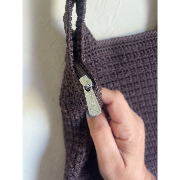 The Sak Amberly Chocolate Brown Woven Shoulder Bag Zip Closure 90s Y2K - Picture 6 of 8